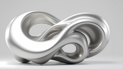 Fototapeta premium Abstract sculpture rendered in 3D, using smooth, flowing curves and organic forms in a metallic silver finish, capturing light and shadow to enhance its volume and spatial presence, in a verti.jpg