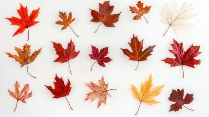 Fototapeta premium variety of falling autumn maple leaves, capturing the essence of the season and the natural beauty of the plant life