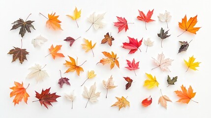 Obraz premium variety of falling autumn maple leaves, capturing the essence of the season and the natural beauty of the plant life