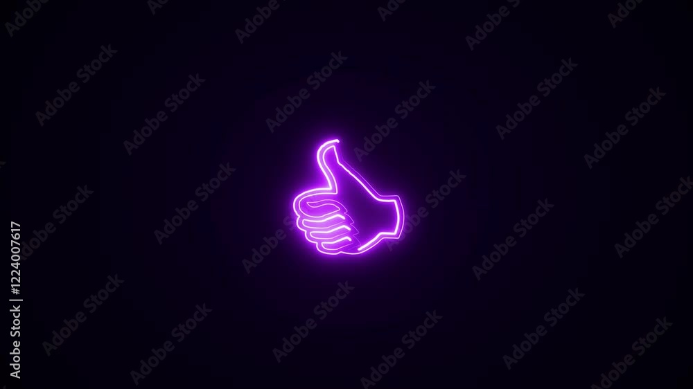 Poster neon line like button animation. glowing social media like button icon.