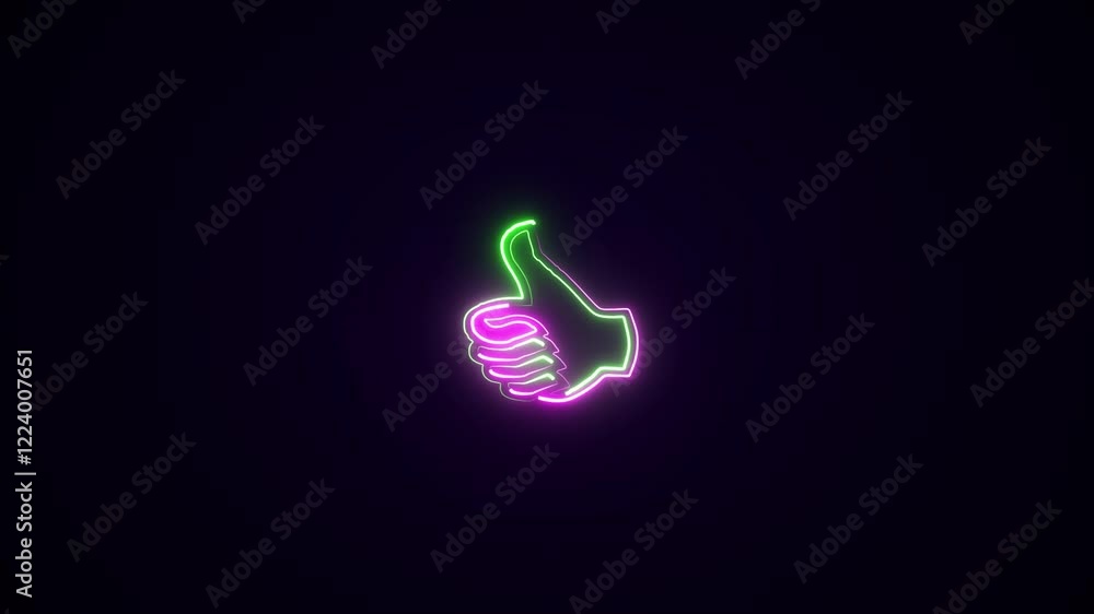 Poster neon line like button animation. glowing social media like button icon.