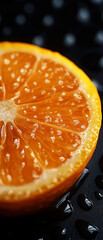  The droplets of moisture scattered across the surface highlight their freshness, while the intricate details of the citrus flesh and peel are sharply captured.