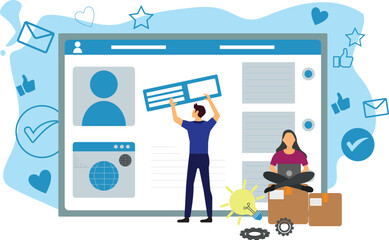 Obraz premium Social media flat design illustration website development