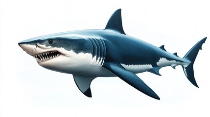 drawing of a shark swimming underwater, focusing on its powerful jaws and streamlined body against a pristine white canvas