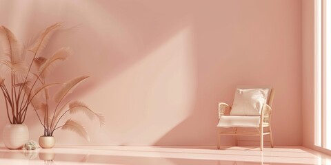 A contemporary minimalist scene with a soft coral background, Subtle gradients and warm tones, Modernist minimalist style