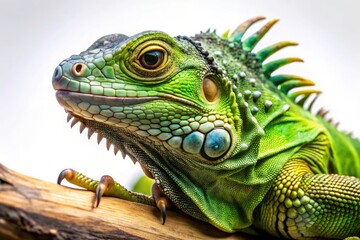 Obraz premium Green Iguana Close Up Portrait, Low Light Reptile Photography, Exotic Lizard, Wildlife Image