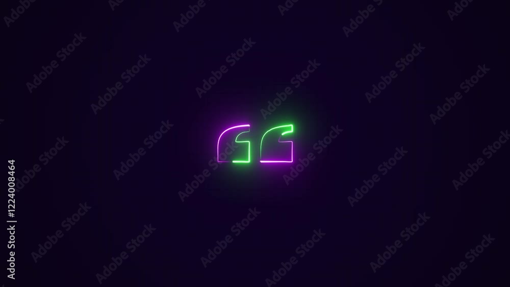 Poster neon quotation mark symbol inside a speech bubble design animation .