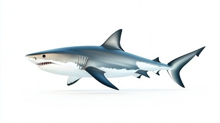 Fototapeta premium illustration of a shark swimming underwater, showcasing its sleek form and sharp features against a clean white background