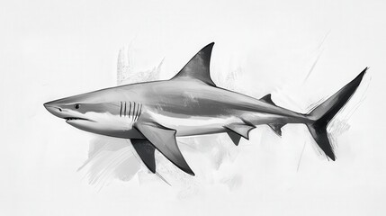 Obraz premium illustration of a shark swimming underwater, showcasing its sleek form and sharp features against a clean white background