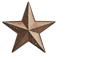 An intricately designed, rusty metal star shape with a five-pointed design, perfect for decorative art or graphic projects.