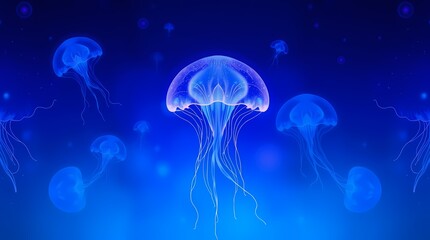 An abstract digital artwork featuring bioluminescent patterns reminiscent of jellyfish, using a gradient of deep blues and purples, with soft glowing effects, presented in a square format with.jpg