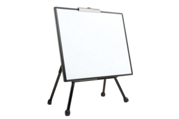 Blank easel on a white background, perfect for presentations, brainstorming sessions, and creative workspaces.