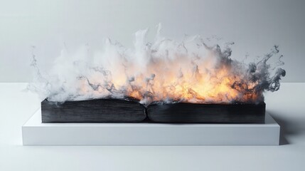 Obraz premium book publication with flames emerging from the pages, capturing the intense and fiery essence of literary impact