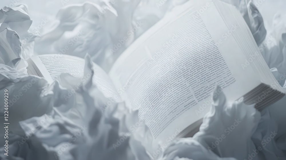Poster white backdrop displaying a book page with visible text, emphasizing the clarity of publication and the enjoyment of reading in a clean manner
