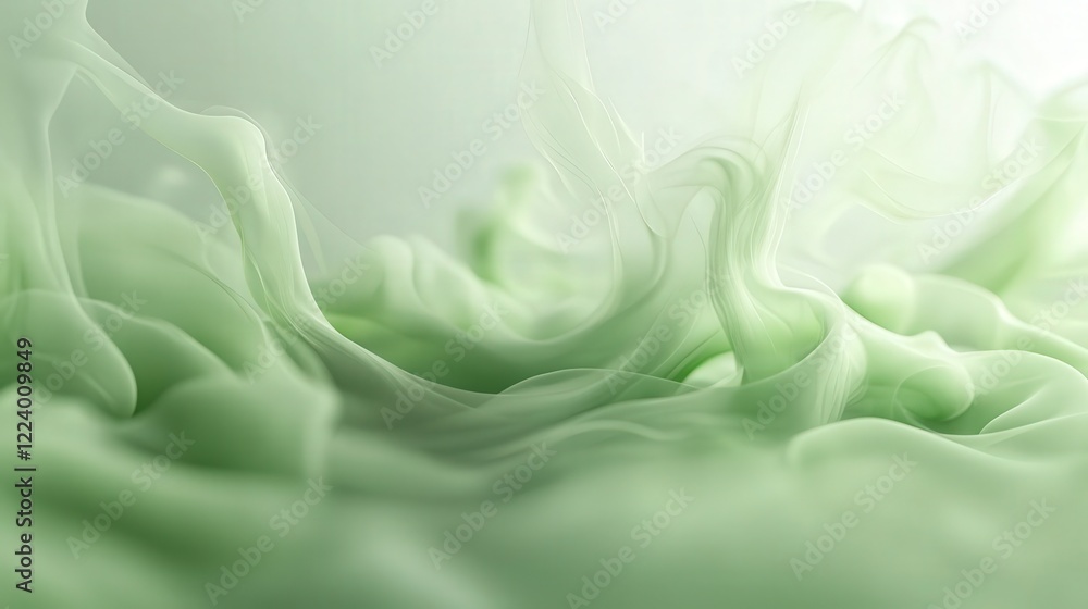 Poster white surface displaying green mystical smoke transforming into dynamic flame patterns, adding a mag