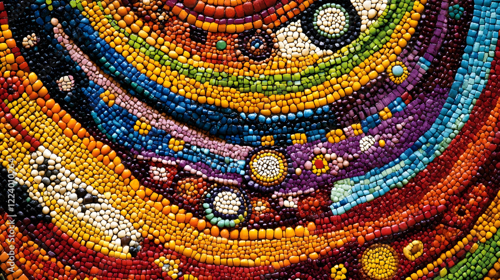 Leinwandbilder Vibrant Abstract Mosaic Art with Colorful Geometric Patterns and Circular Motifs Depicting a Celestial Theme : Generative AI