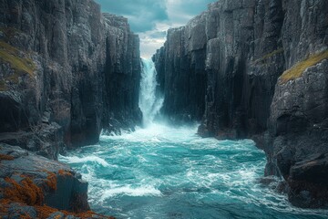Majestic Coastal Beauty: Waves Crashing Against the Rocky Shoreline, Nature's Raw Power on Display in the Coastal Landscape
