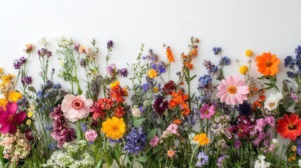 vibrant array of wildflowers in bloom, emphasizing the beauty and variety of colors in a cheerful and colorful display