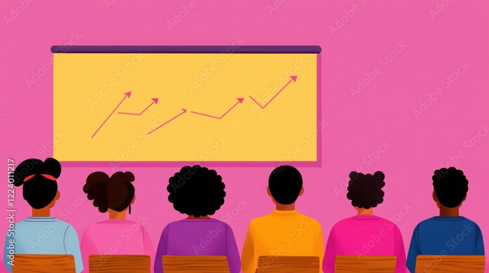 Aufkleber audience engaged in presentation with graphs on bright background in modern workspace setting