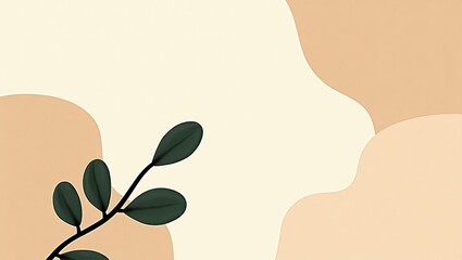 Abstract Beige and Cream Background with Green Leaves