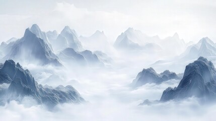 Obraz premium tranquil mountain range, with gentle mist drifting over the serene peaks for a calming effect
