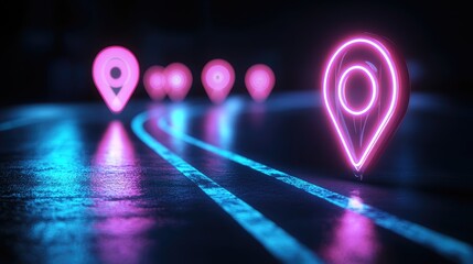 Neon Glowing GPS Navigation Route Map