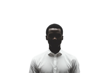 Silhouette of a man in a white shirt against a dark background, evoking mystery and introspection.