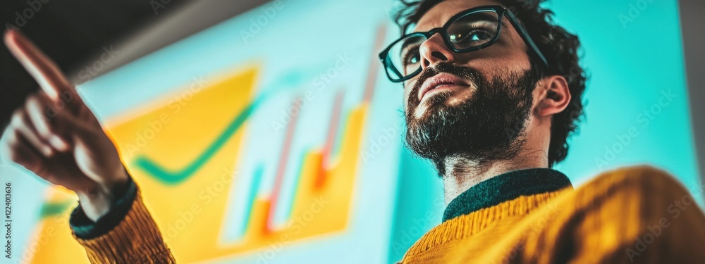 Aufkleber professional man presenting financial data with colorful graphs and charts in a modern office enviro