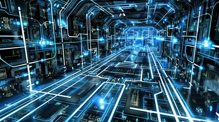 Fototapeta premium Digital Circuitry Tunnel: A Futuristic Vision of Technology