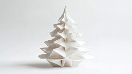 delicate origami Christmas tree, capturing the precision of the paper folds and artistic design