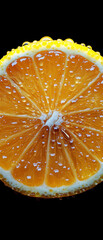  The droplets of moisture scattered across the surface highlight their freshness, while the intricate details of the citrus flesh and peel are sharply captured.