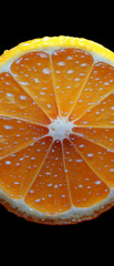  The droplets of moisture scattered across the surface highlight their freshness, while the intricate details of the citrus flesh and peel are sharply captured.