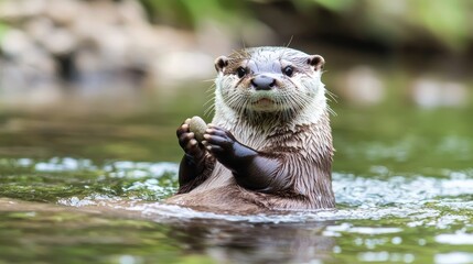 Obraz premium Playful Otter in River
