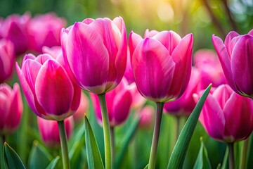 Fototapeta premium Minimalist Pink Tulip Garden Photography: Simple Spring Bloom Images