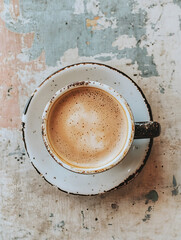 Top View of Rustic Coffee Cup on Artistic Textured Background : Generative AI