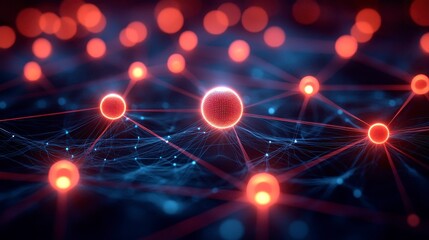 Network nodes glowing, connection, digital, abstract background, tech illustration