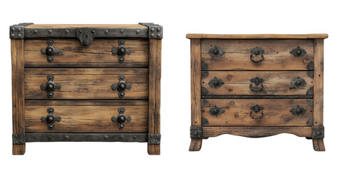 Naklejka premium Rustic Wooden Cabinets with Ornate Metal Hardware Design