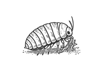 Pill Bug hand drawn Illustration Sketch Vector Isolated