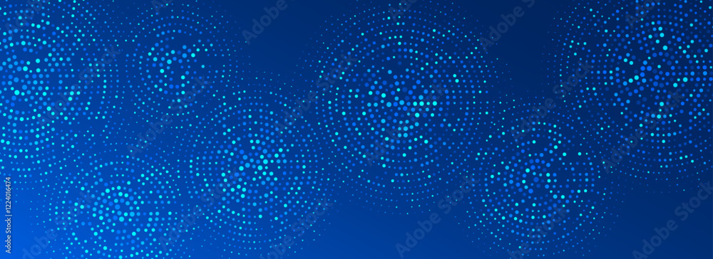 Poster digital technology pattern wallpaper. glowing blue dotted circle background. abstract dot round grid