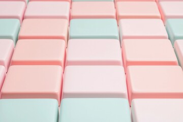 Obraz premium Geometry grid artistry concept. Colorful rectangular tiles arranged in a grid pattern, featuring pastel shades of pink, mint green, and white.
