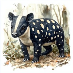 Fototapeta premium Spotted animal exploration forest watercolor on a wildlife close-up nature 