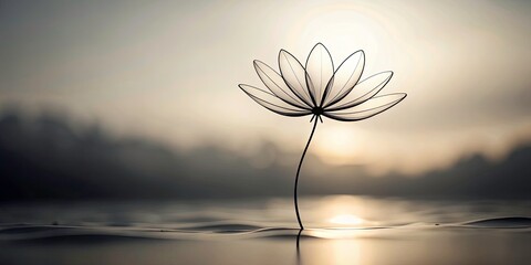 Minimalist Flower Silhouette with Curved Lines for Serene Aesthetic in Black and White Photography