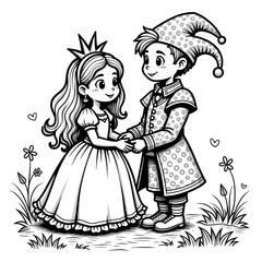  Princess and Jester Dancing in Garden Romance