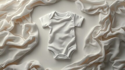 Soft Newborn Baby Onesie, White Cotton Bodysuit, Cream Muslin Swaddle, Minimalist Baby Clothing Photography