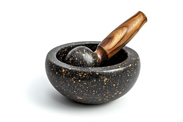 Wooden mortar and pestle isolated on white background with clipping path