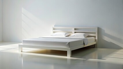 Minimalist White Double Bed Silhouette | Modern Sleek Cutout Design Bedroom Furniture