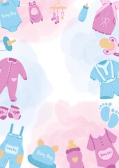 Baby Shower Background Template with Pink and Blue Baby Items
