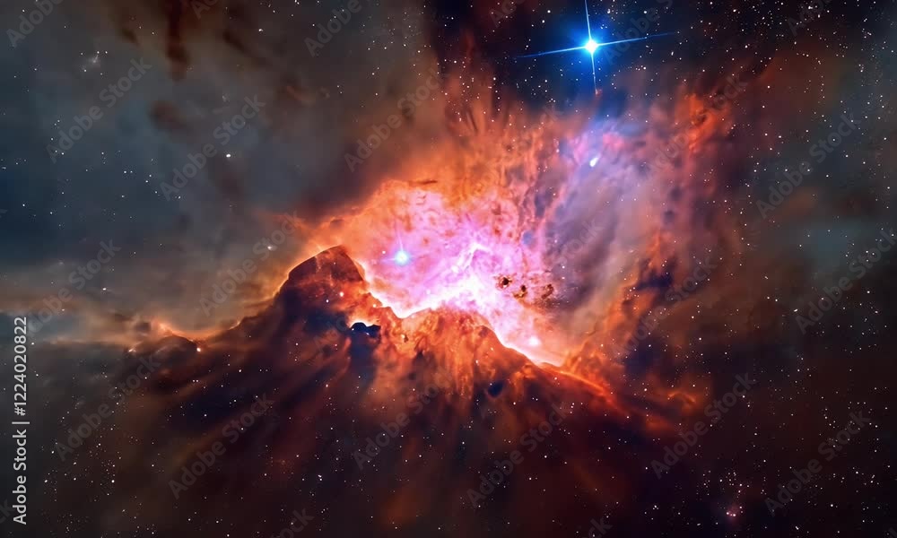 Poster cosmic nebula glowing gas clouds in space