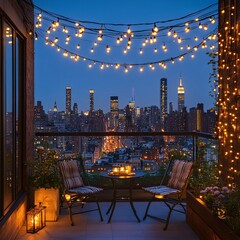 Naklejka premium Romantic Rooftop Cityscape Evening Lightscape