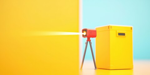 Vintage Projector with Bright Light Against Colorful Background
